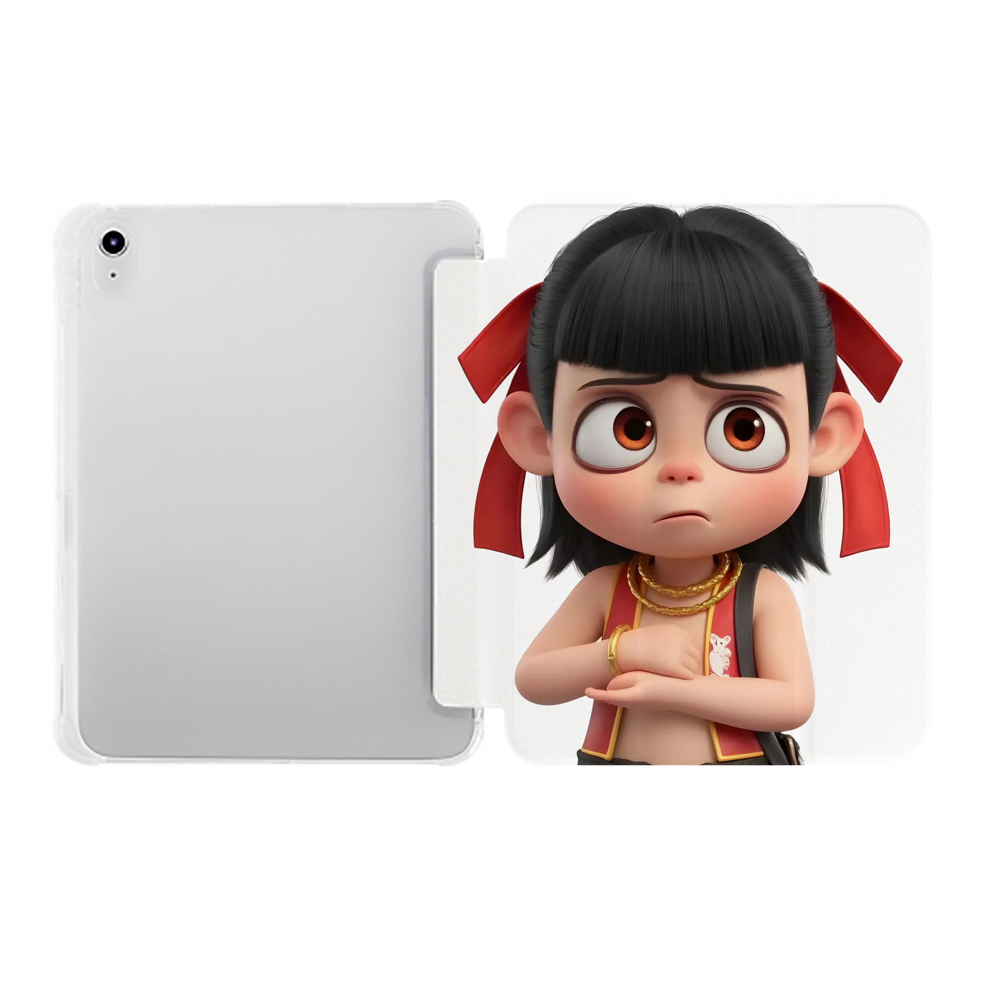（画像用） Ne Zha 2 ナタ 魔童の大暴れ IPad ケース ペン収納付き 三つ折りスタンド PUレザー×シリコン 対応機種9.5/10.5/10.9インチ